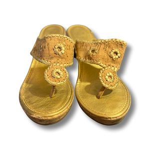 JACK ROGERS Marbella Wedge Sandals Cork Gold Brown Wedges Shoes Size 7.5